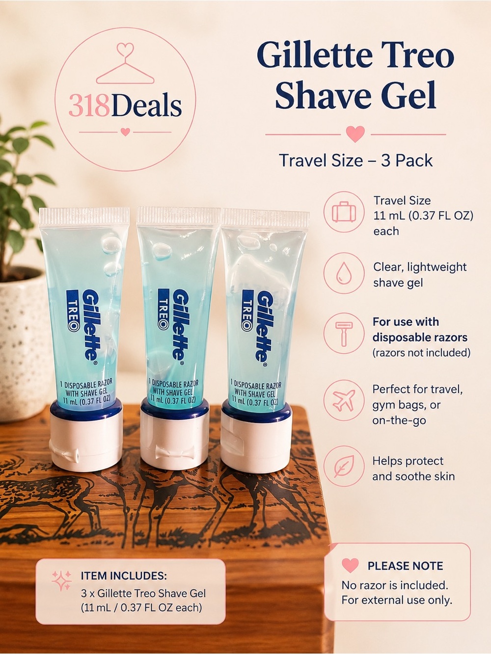 Gillette Treo Travel Shave Gel — Light Blue — 3 Pack